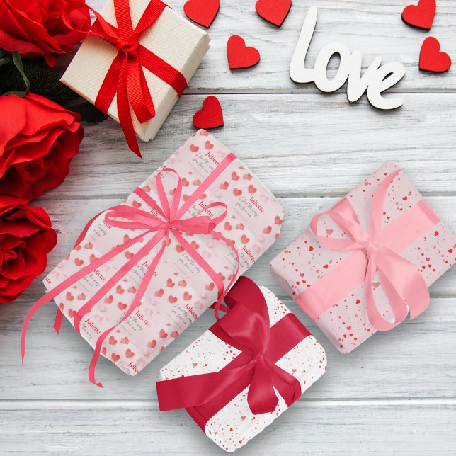Romantic Pink and Red Heart Valentine's Day Wrapping Paper Sheet (Romantic Pink and Red Heart Valentine's Day Wrapping Paper Sheet)