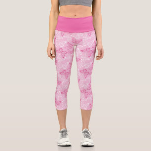 Romantic Pink and White Butterflies Capri Leggings
