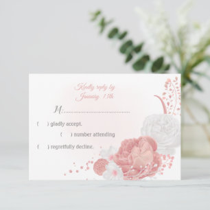 romantic pink and white flowers botanical  RSVP ca Card