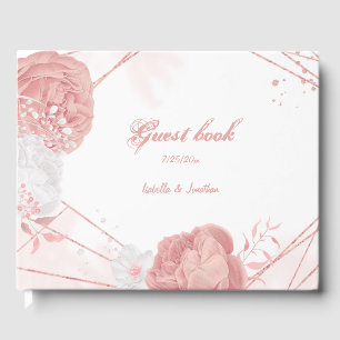 romantic pink and white flowers botanical wedding guest book