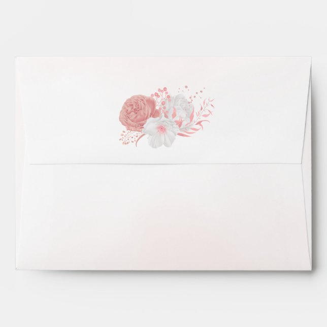 romantic pink and white flowers wedding envelope (Back (Top Flap))