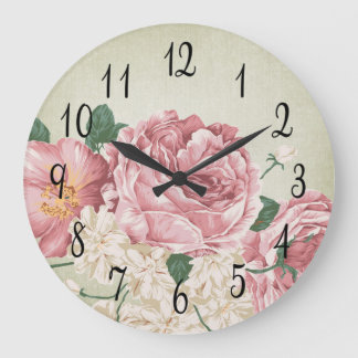 Romantic Pink and White Roses Large Clock