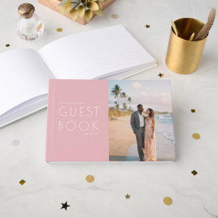 Romantic Pink Beach Photo Collage Guest Book