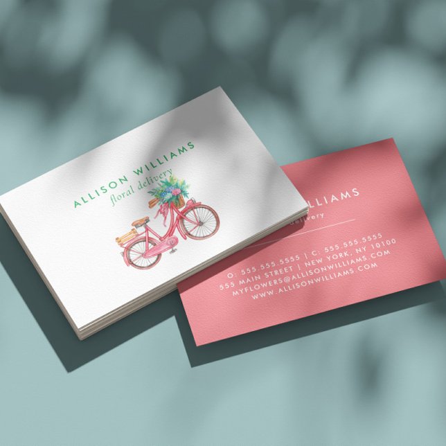 Romantic Pink bicycle Floristry, Flower Shop   Business Card (Creator Uploaded)