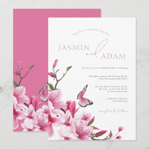 Romantic Pink Blossom Butterfly Wedding Invitation
