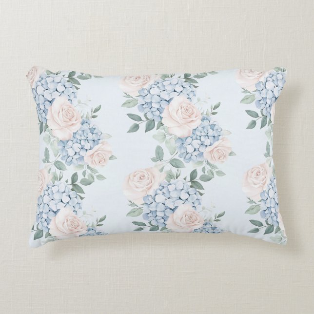 Romantic Pink Blue Flowers  Decorative Cushion (Front)