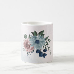 Romantic pink blue flowers greenery coffee mug