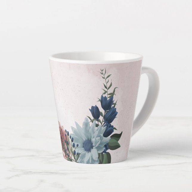 Romantic pink blue flowers greenery latte mug (Right Angle)
