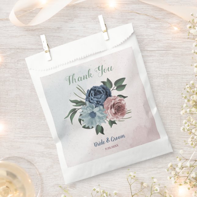 Romantic pink blue flowers greenery wedding favour bags (Clipped)