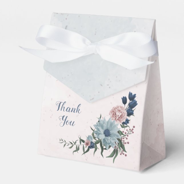Romantic pink blue flowers greenery wedding favour box (Front Side)
