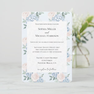 Romantic Pink Blue Flowers Wedding Invitation