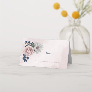romantic pink blue & white floral greenery  table  place card
