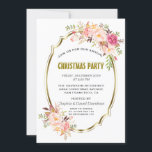 Romantic Pink Blush Floral Gold Christmas Party Invitation<br><div class="desc">Romantic Gold Blush Floral card design. It features an elegant faux gold frame,  gorgeous watercolour floral corners. Use Customise tool to add your info. All text style,  colours,  sizes can be modified to fit your needs. For matching items,  please,  visit my Pink Floral Gold Collection.</div>