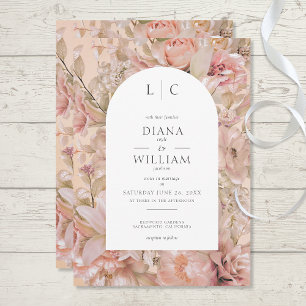 Romantic Pink Blush Floral Monogram Arch Invitation