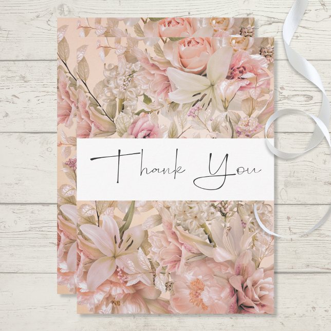 Romantic Pink Blush Floral Monogram Arch Thank You Card (Creator Uploaded)