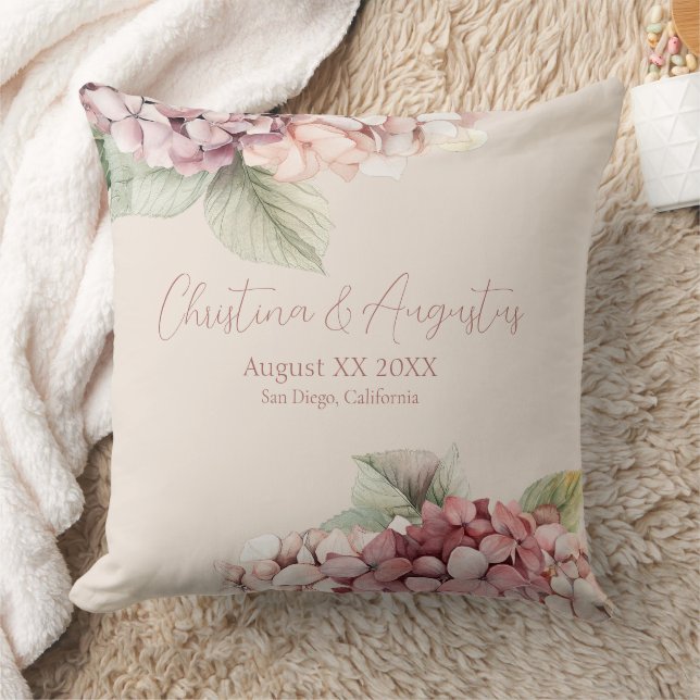 Romantic Pink & Blush Hydrangea Flowers Cushion (Blanket)