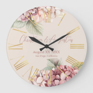 Romantic Pink & Blush Hydrangea Flowers Large Clock