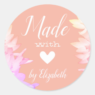 Romantic Pink Blush Rose Made with Love Heart Classic Round Sticker