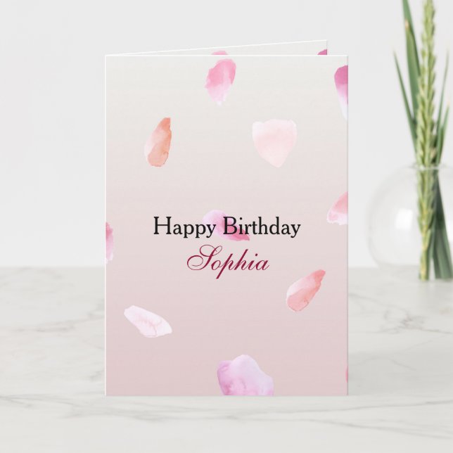 Romantic Pink Blush Rose Petal Floral Card (Front)