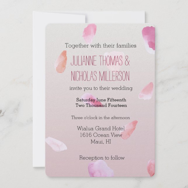 Romantic Pink Blush Rose Petal Floral Invitation (Front)