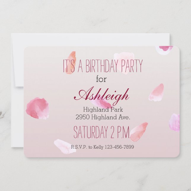 Romantic Pink Blush Rose Petal Floral Invitation (Front)