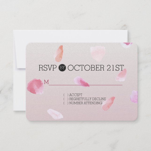 Romantic Pink Blush Rose Petal Floral RSVP Card (Front)