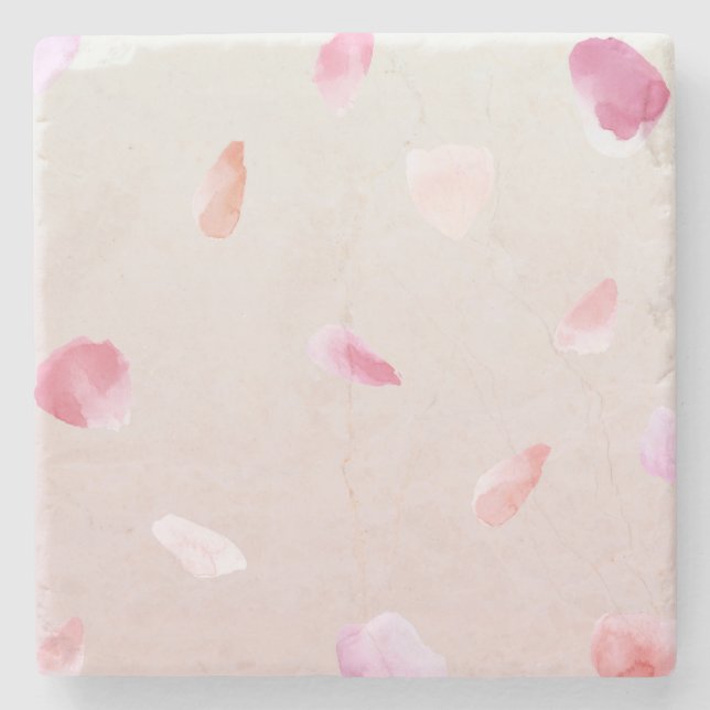 Romantic Pink Blush Rose Petal Floral Stone Coaster (Front)