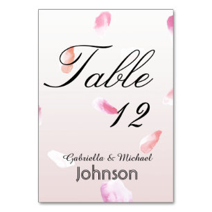 Romantic Pink Blush Rose Petal Floral Table Number