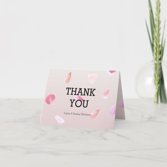 Romantic Pink Blush Rose Petal Floral Thank You Card (Front)