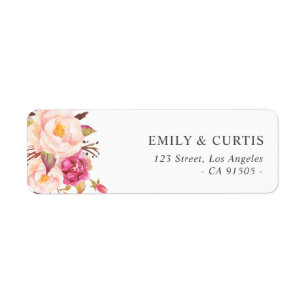 Romantic pink blush watercolor floral address