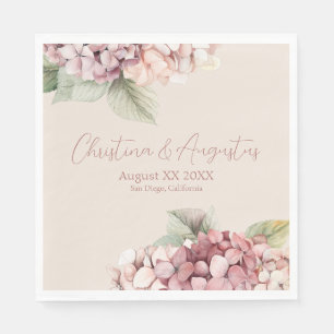 Romantic Pink & Blush Watercolor Hydrangea Flowers Napkin