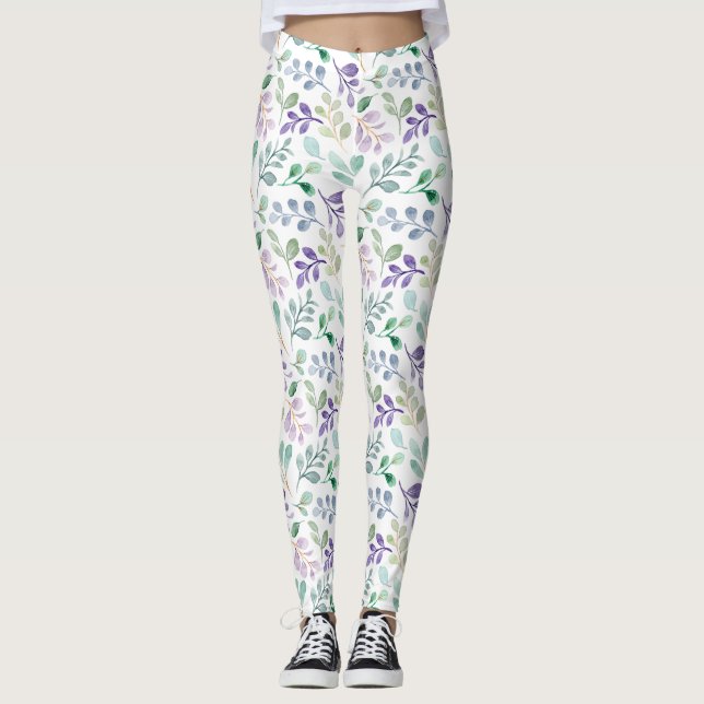 Romantic Pink botanical floral boho Leggings (Front)