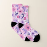 Romantic Pink botanical floral groovy  Socks<br><div class="desc">Romantic Pink purple groovy roses floral watercolor pastel socks</div>