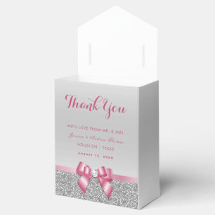 Romantic Pink Bow & Silver Glitter Wedding Favour Box