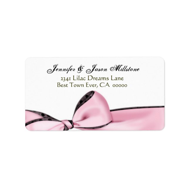 Romantic Pink Bow Wedding Label (Front)