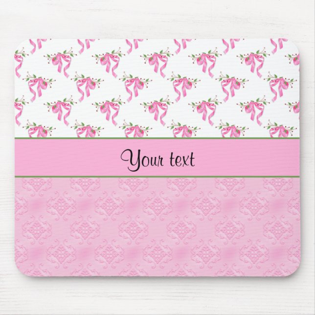 Romantic Pink Bows & Pretty Pink Damask Mouse Mat (Front)