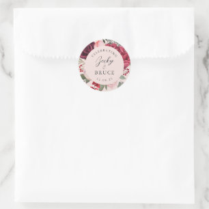 Romantic Pink Bridal Bouquet Bride & Groom Classic Round Sticker
