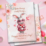 Romantic Pink Bunny & Hearts Valentine's Day Holiday Card<br><div class="desc">Cherish the sweetness of our 'Romantic Pink Bunny & Hearts' flat Valentine's day holiday card! An endearing white bunny wearing a pink dress and heart-shaped glasses steals the spotlight, complemented by soft pastel florals. Edit text with ease and adjust or remove graphics as desired. Personalise your heartfelt message and design...</div>