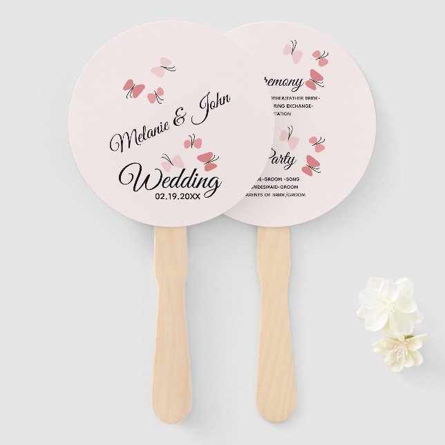 Romantic Pink Butterflies Garden Wedding Ceremony Hand Fan (Front and Back)