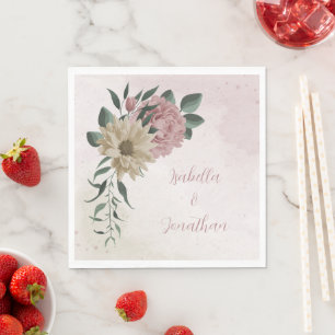  romantic pink & champagne flowers  napkin