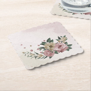  romantic pink & champagne flowers  paper coaster