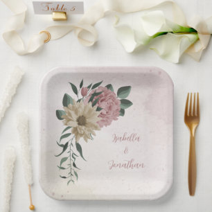  romantic pink & champagne flowers  paper plate