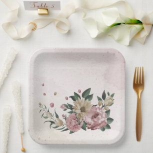  romantic pink & champagne flowers  paper plate