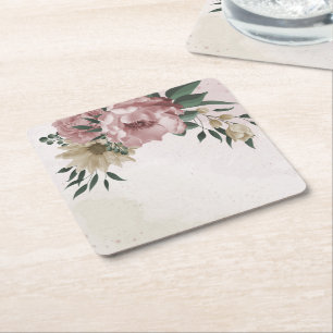 romantic pink & champagne flowers square paper coaster