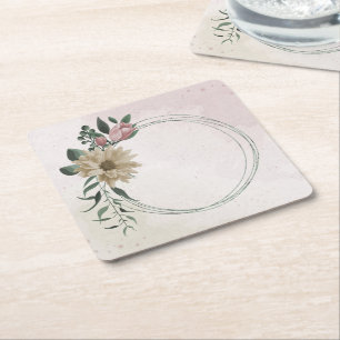 romantic pink & champagne flowers square paper coaster