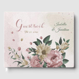 romantic pink & champagne flowers wedding guest book