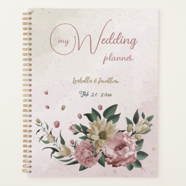  romantic pink & champagne flowers wedding planner (Front)