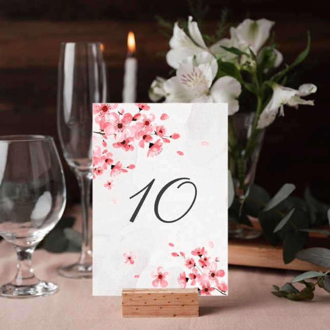 Romantic pink cherry blossom editable wedding table number (Creator Uploaded)