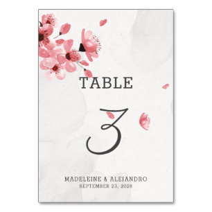 Romantic pink cherry blossom elegant wedding table number