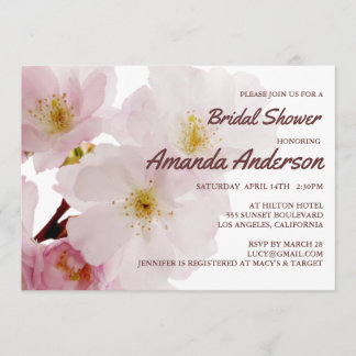 Romantic Pink Cherry Blossoms Bridal Shower Invitation